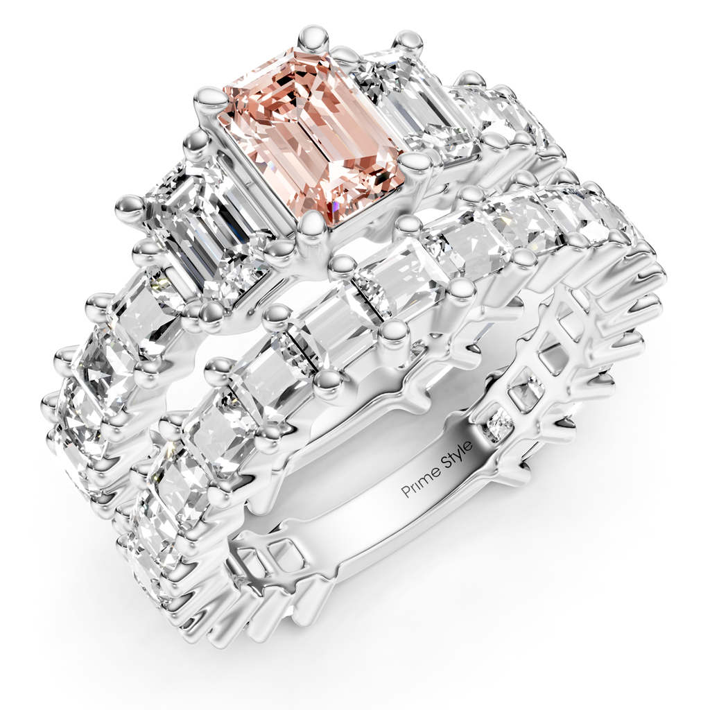 5.70-8.70 CT Emerald &amp; Princess Cut Fancy Pink Diamonds - Bridal Set