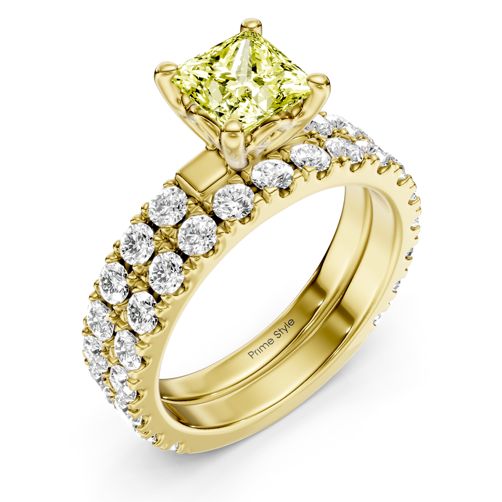 2.40-5.40 CT Princess &amp; Round Cut Fancy Yellow Diamonds - Bridal Set