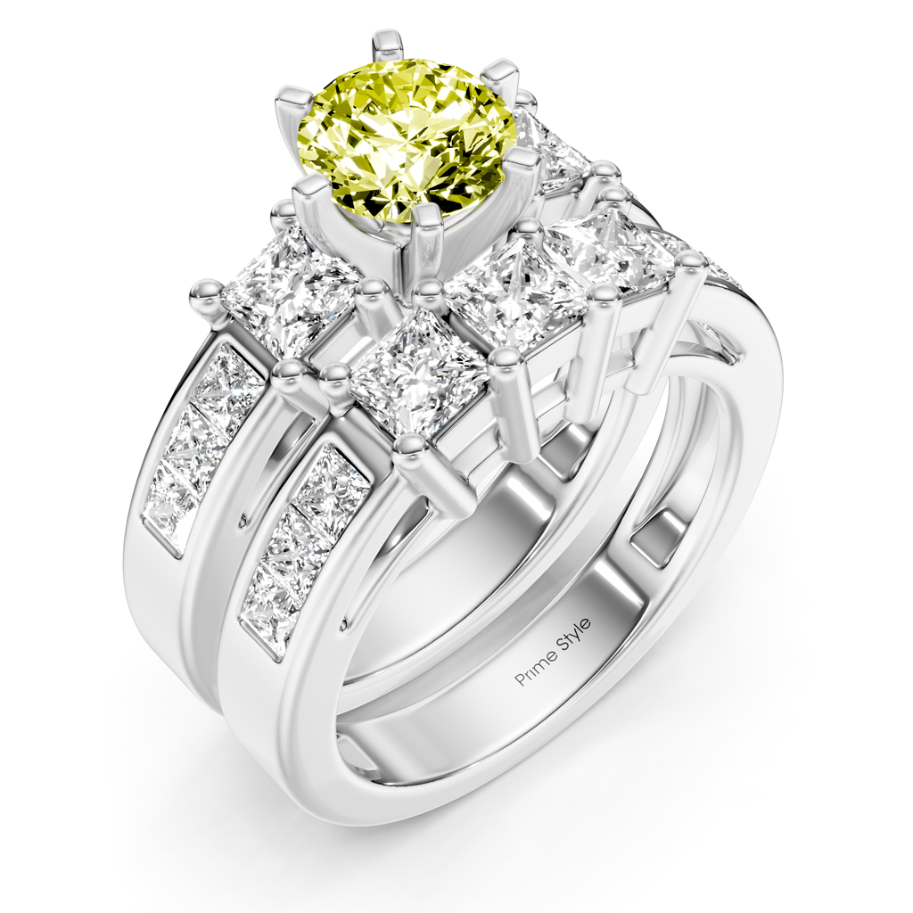 2.95-5.95 CT Princess Cut Fancy Yellow Diamonds - Bridal Set