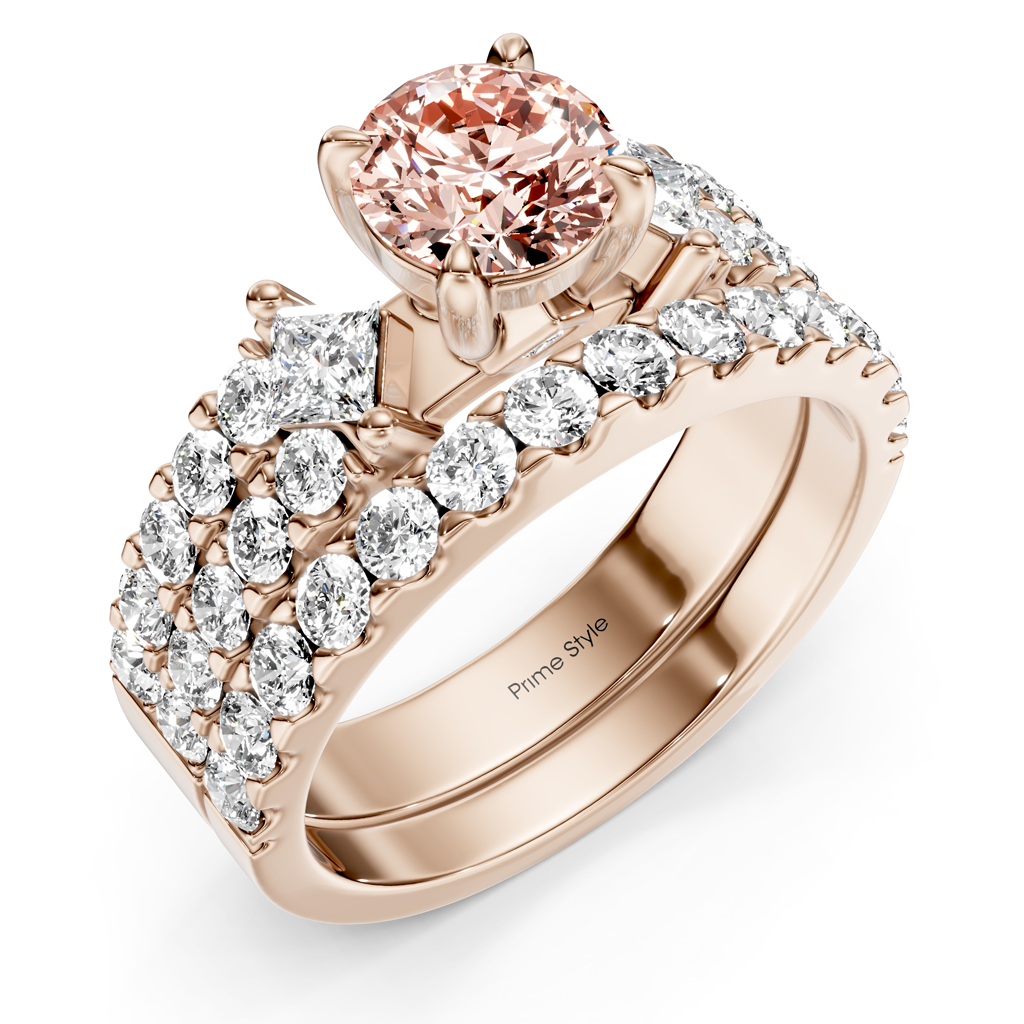 2.55-5.55 CT Princess &amp; Round Cut Fancy Pink Diamonds - Bridal Set