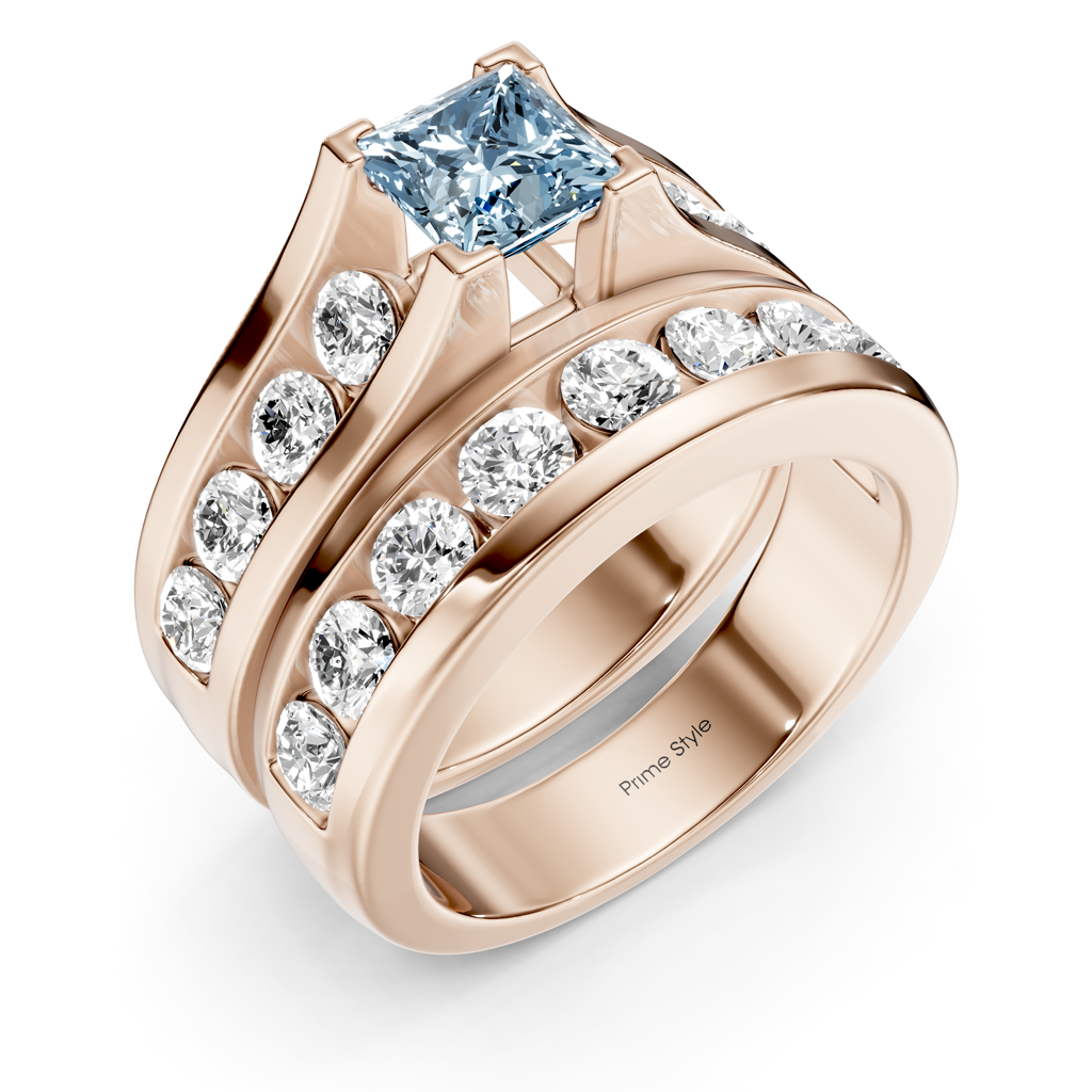 2.80-5.80 CT Princess &amp; Round Cut Fancy Blue Diamonds - Bridal Set