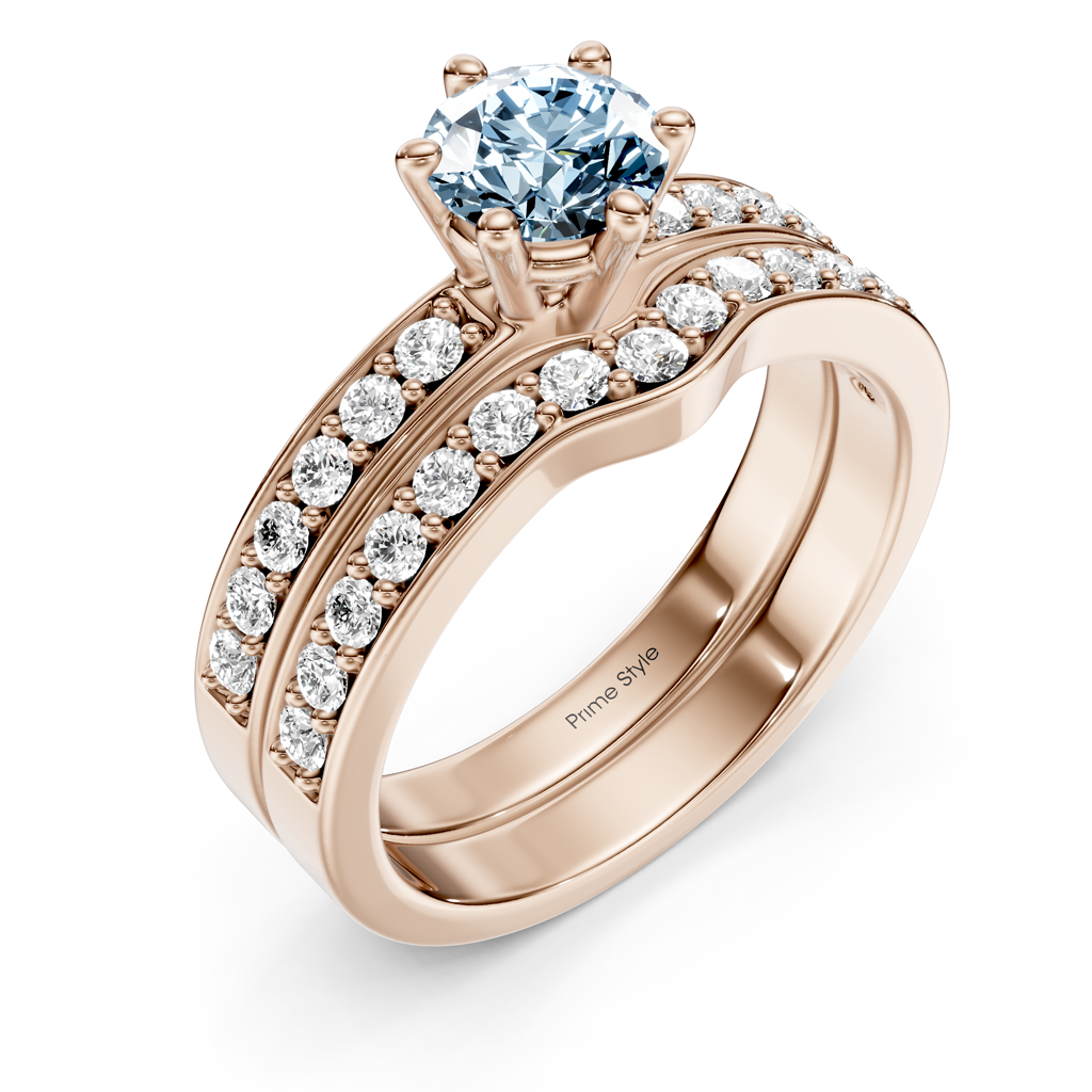 1.60-4.60 CT Round Cut Fancy Blue Diamonds - Bridal Set