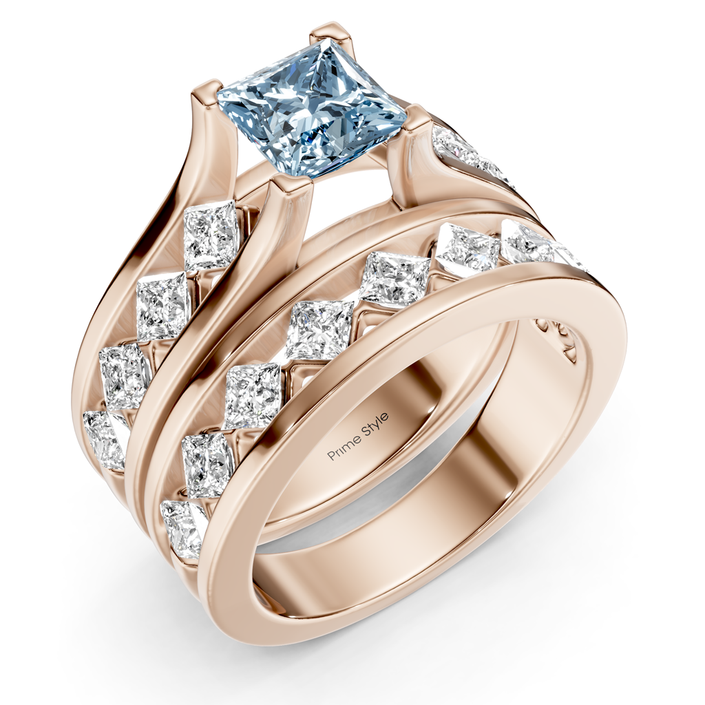 2.70-5.70 CT Princess Cut Fancy Blue Diamonds - Bridal Set