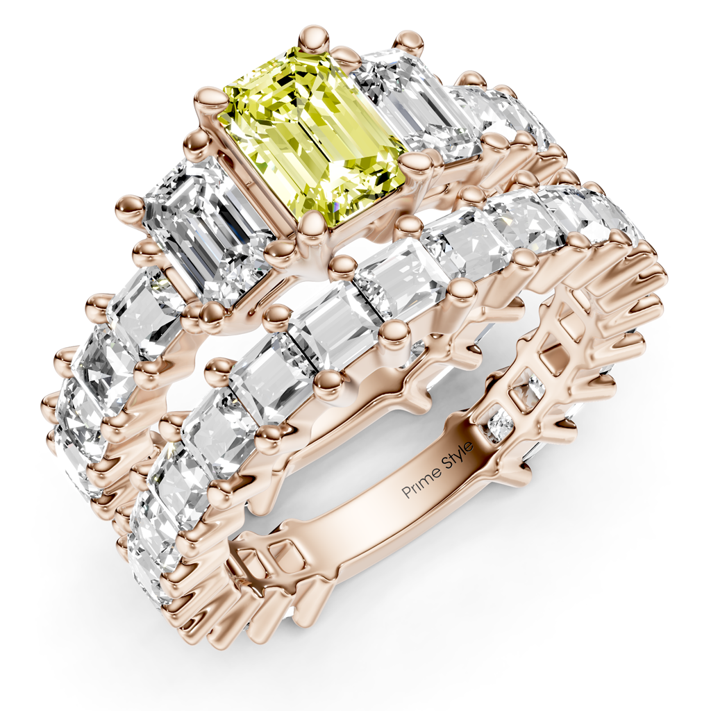 5.70-8.70 CT Emerald &amp; Princess Cut Fancy Yellow Diamonds - Bridal Set