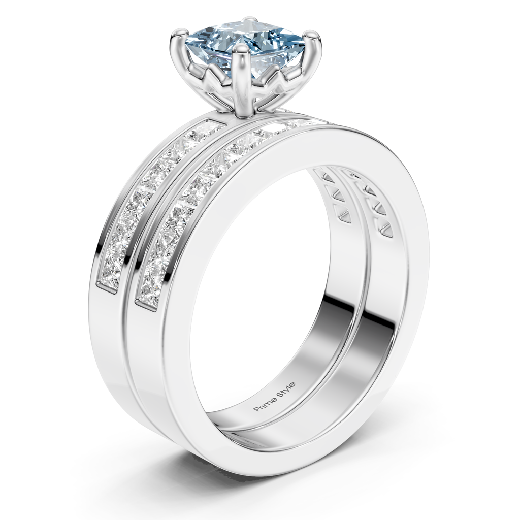 2.75-5.75 CT Princess Cut Fancy Blue Diamonds - Bridal Set