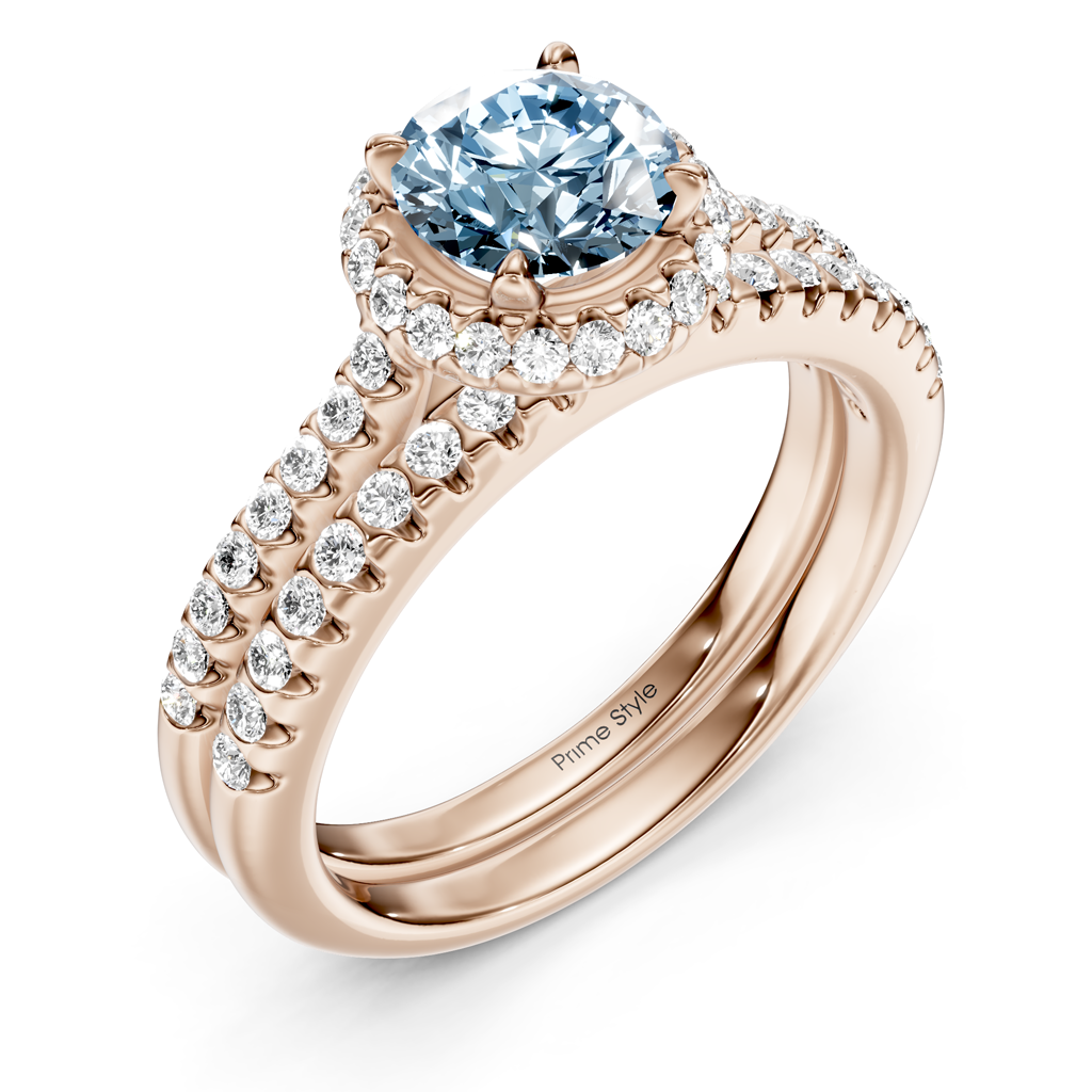 1.50-4.50 CT Round Cut Fancy Blue Diamonds - Bridal Set