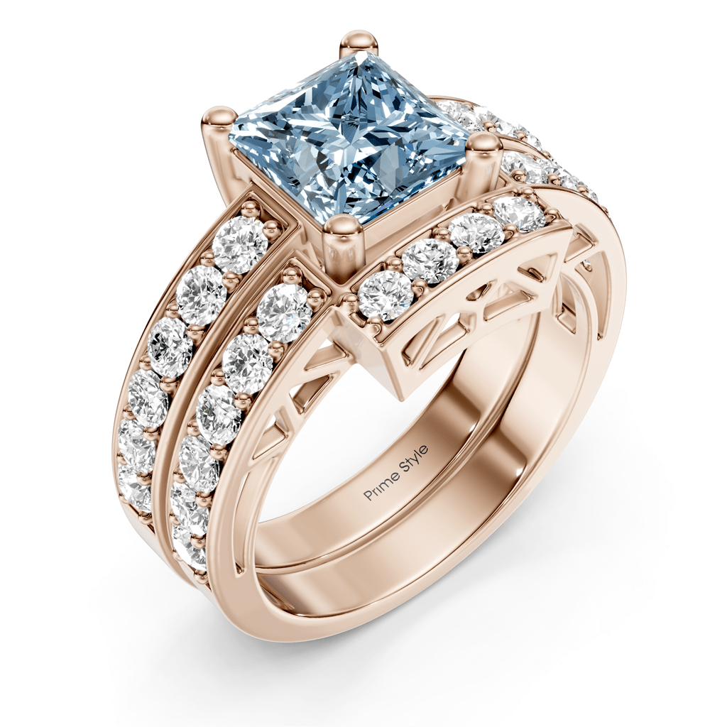 2.10-5.10 CT Princess & Round Cut Fancy Blue Diamonds - Bridal Set