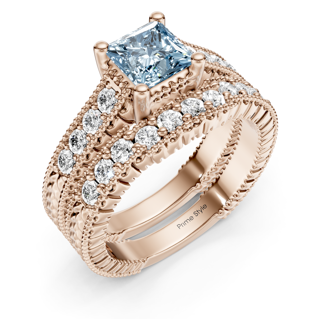 1.65-4.65 CT Princess &amp; Round Cut Fancy Blue Diamonds - Bridal Set