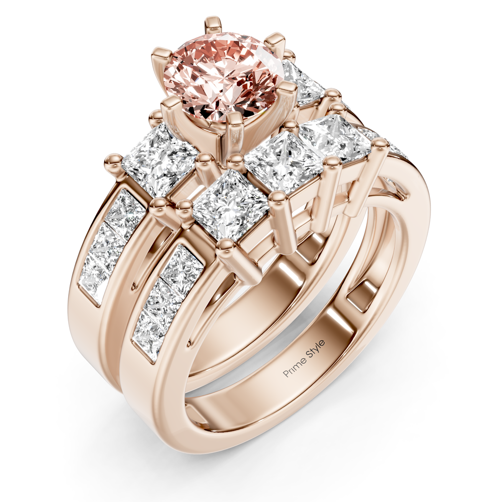 2.95-5.95 CT Princess Cut Fancy Pink Diamonds - Bridal Set