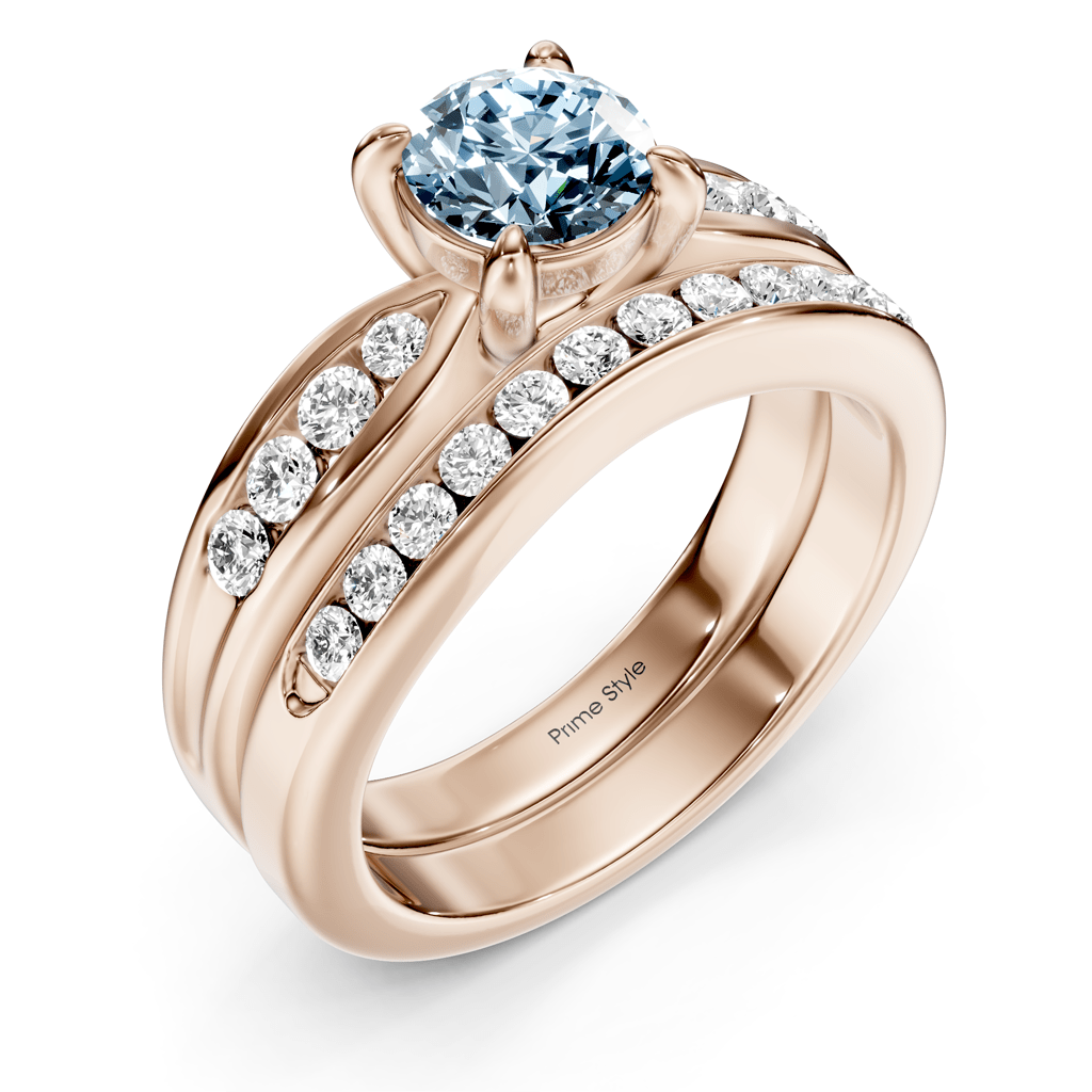 1.55-4.55 CT Round Cut Fancy Blue Diamonds - Bridal Set - Primestyle.com