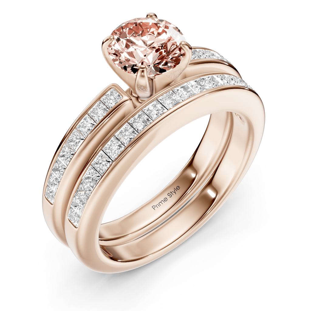 1.85-4.85 CT Princess &amp; Round Cut Fancy Pink Diamonds - Bridal Set - Primestyle.com