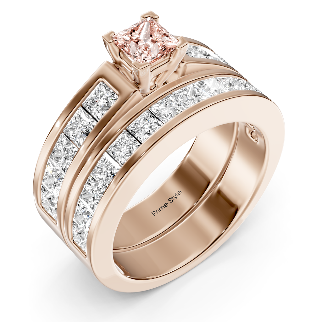 2.80-5.80 CT Princess Cut Fancy Pink Diamonds - Bridal Set