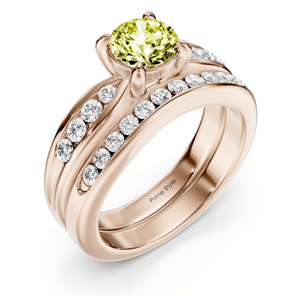 1.55-4.55 CT Round Cut Fancy Yellow Diamonds - Bridal Set - Primestyle.com