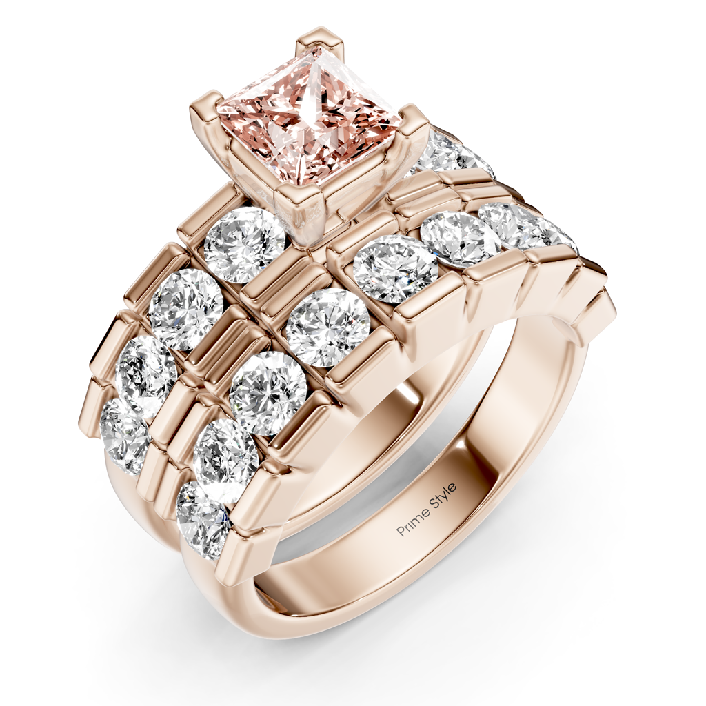 3.25-6.25 CT Princess &amp; Round Cut Fancy Pink Diamonds - Bridal Set