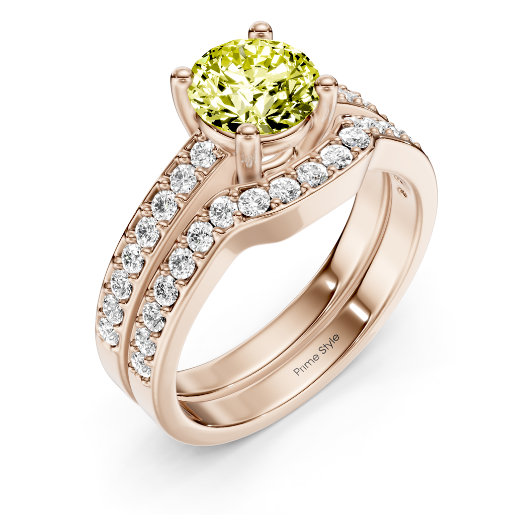 1.50-4.50 CT Round Cut Fancy Yellow Diamonds - Bridal Set