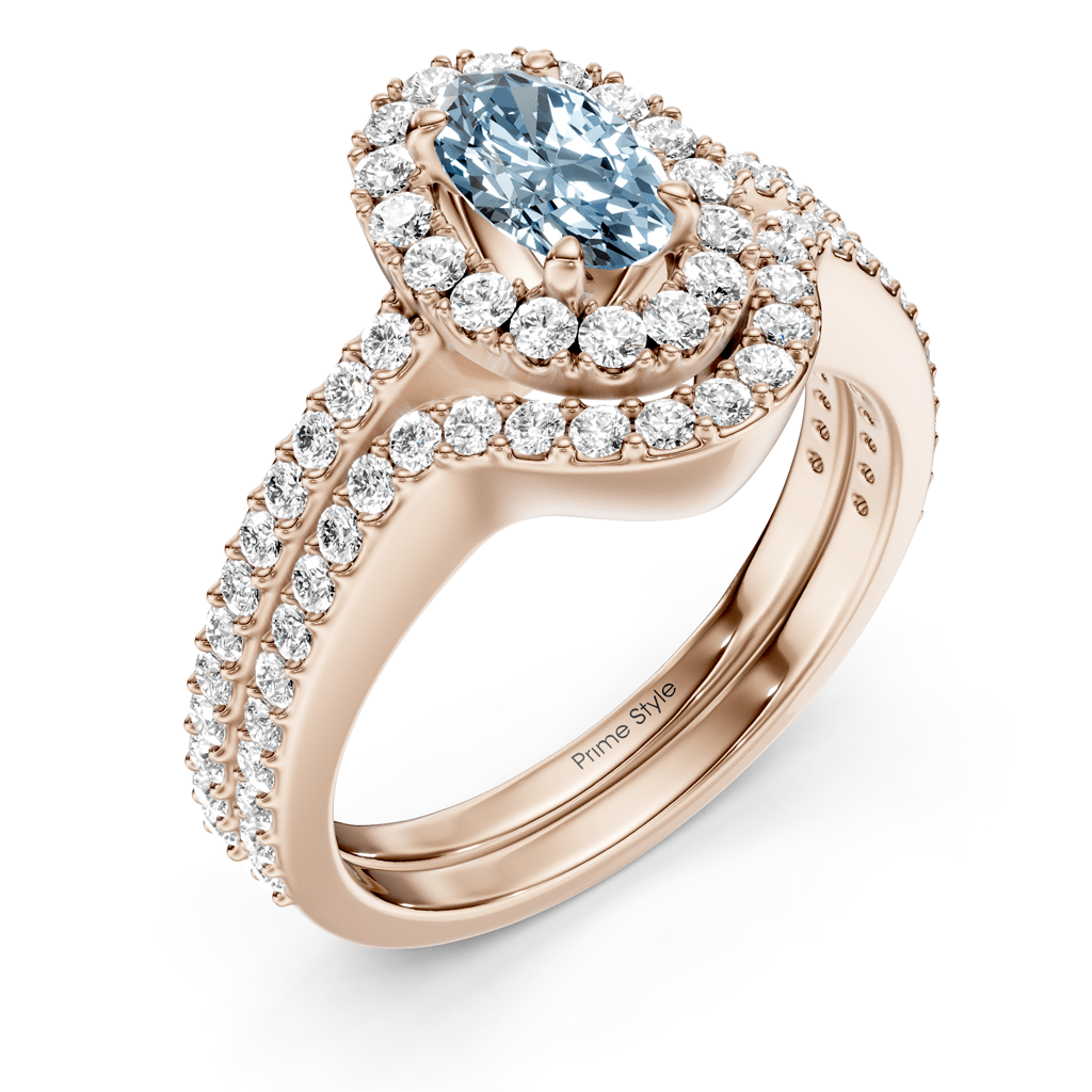 1.75-4.75 CT Oval & Round Cut Fancy Blue Diamonds - Bridal Set