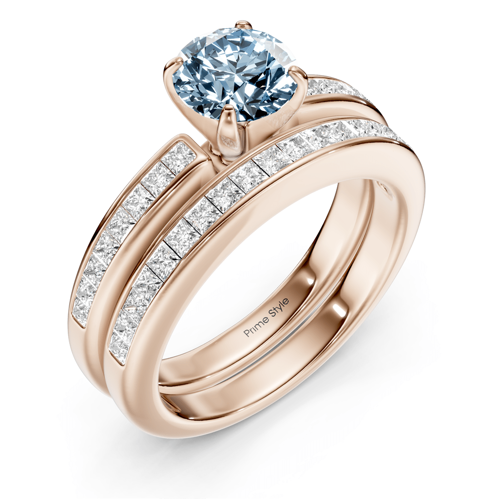 1.85-4.85 CT Princess & Round Cut Fancy Blue Diamonds - Bridal Set