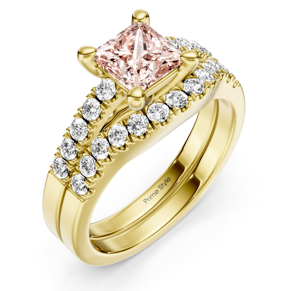 1.55-4.55 CT Princess &amp; Round Cut Fancy Pink Diamonds - Bridal Set