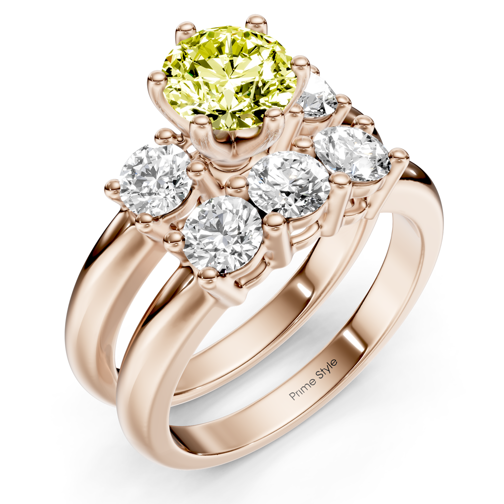 2.00-5.00 CT Round Cut Fancy Yellow Diamonds - Bridal Set