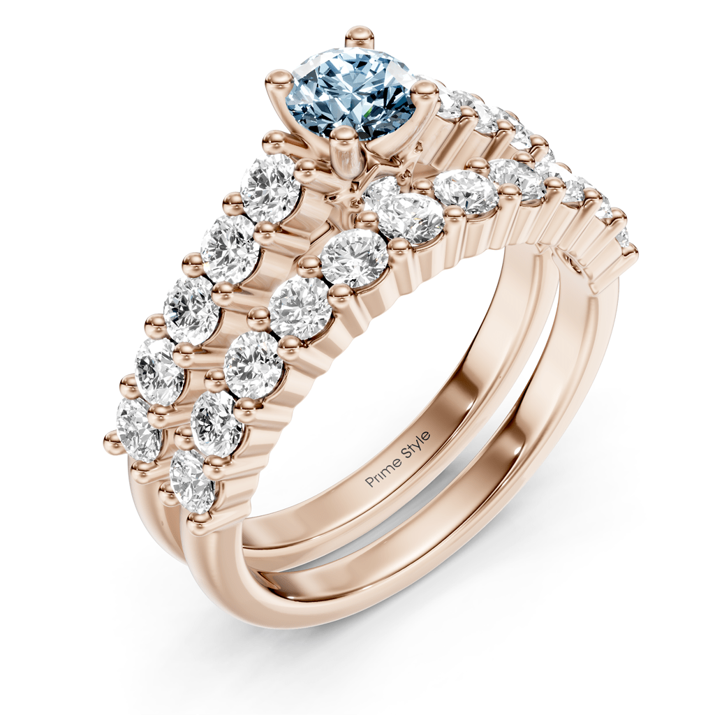 1.75-4.75 CT Round Cut Fancy Blue Diamonds - Bridal Set - Primestyle.com