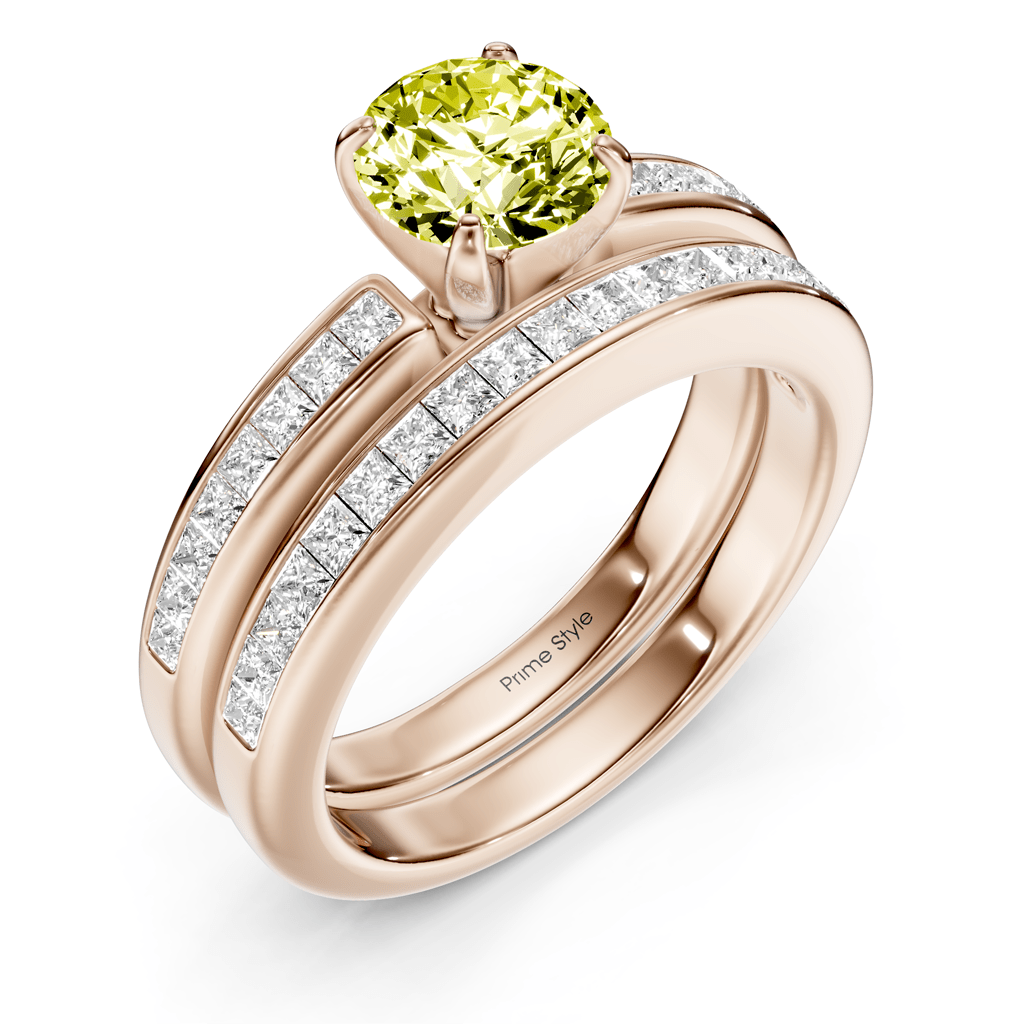 1.85-4.85 CT Princess & Round Cut Fancy Yellow Diamonds - Bridal Set