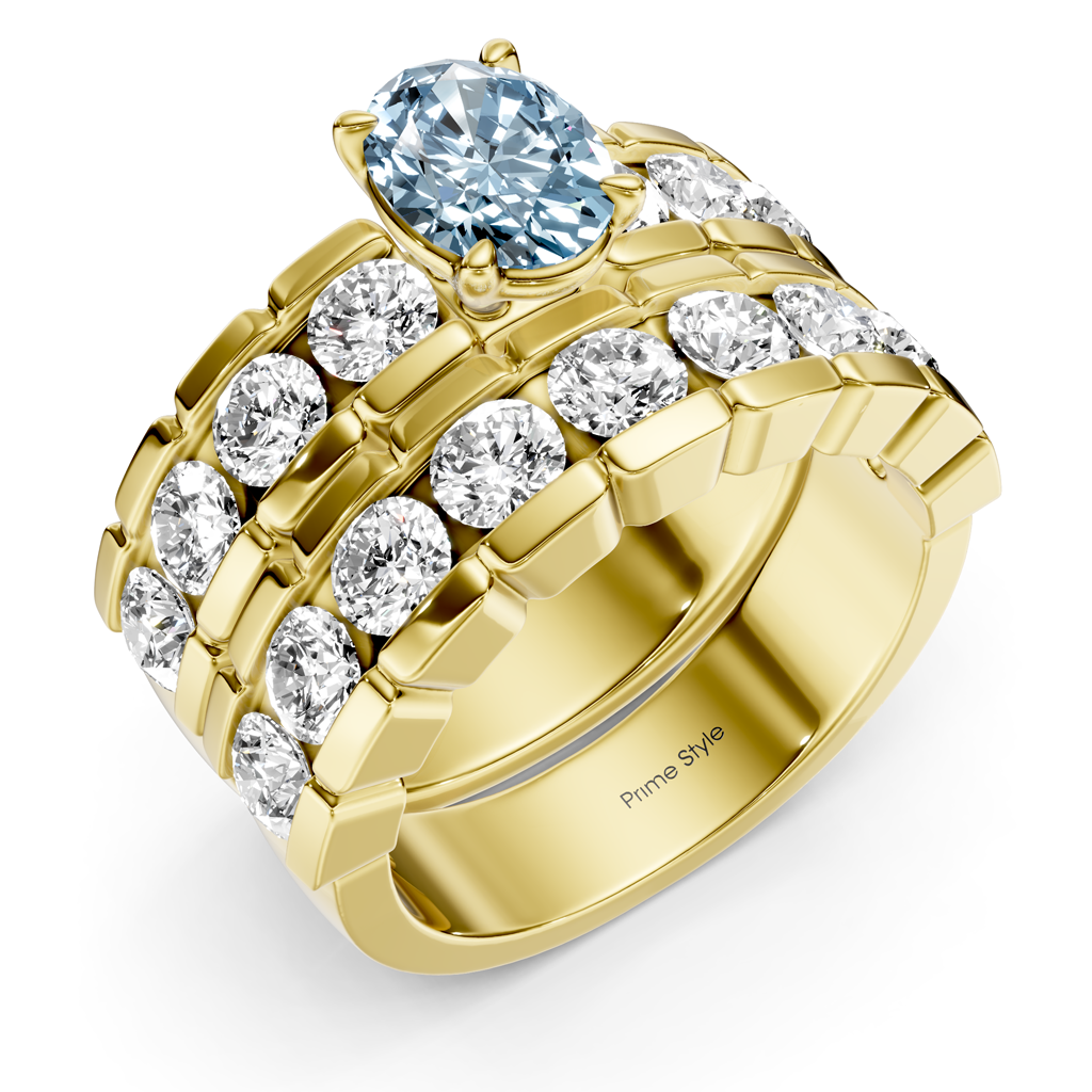 3.25-6.25 CT Oval &amp; Round Cut Fancy Blue Diamonds - Bridal Set