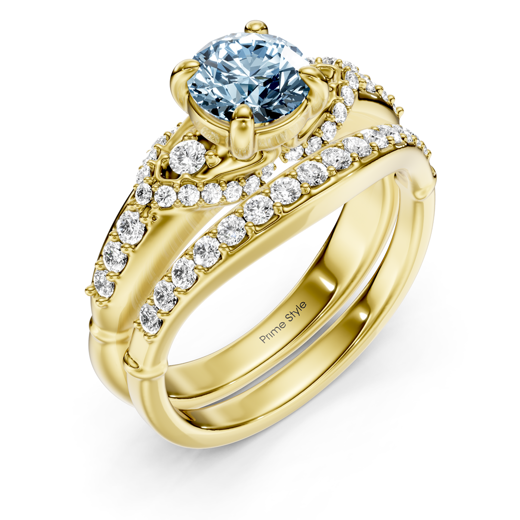 1.50-4.50 CT Round Cut Fancy Blue Diamonds - Bridal Set