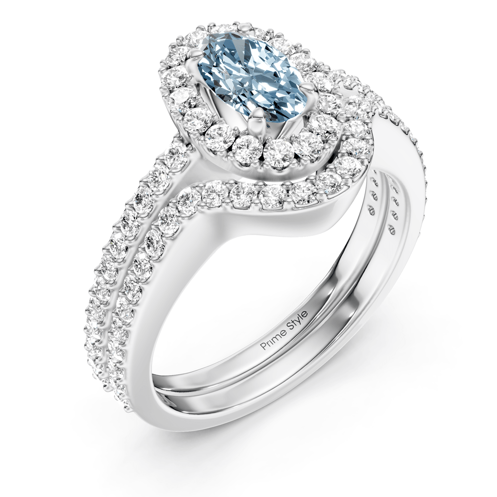 1.75-4.75 CT Oval & Round Cut Fancy Blue Diamonds - Bridal Set