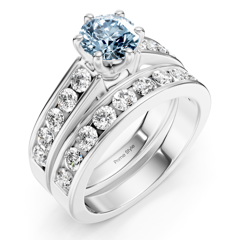 2.45-5.45 CT Princess &amp; Round Cut Fancy Blue Diamonds - Bridal Set