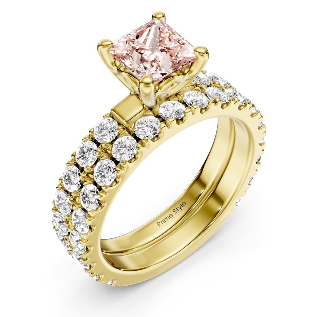 2.40-5.40 CT Princess &amp; Round Cut Fancy Pink Diamonds - Bridal Set