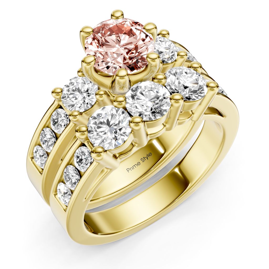 2.80-5.80 CT Princess &amp; Round Cut Fancy Pink Diamonds - Bridal Set