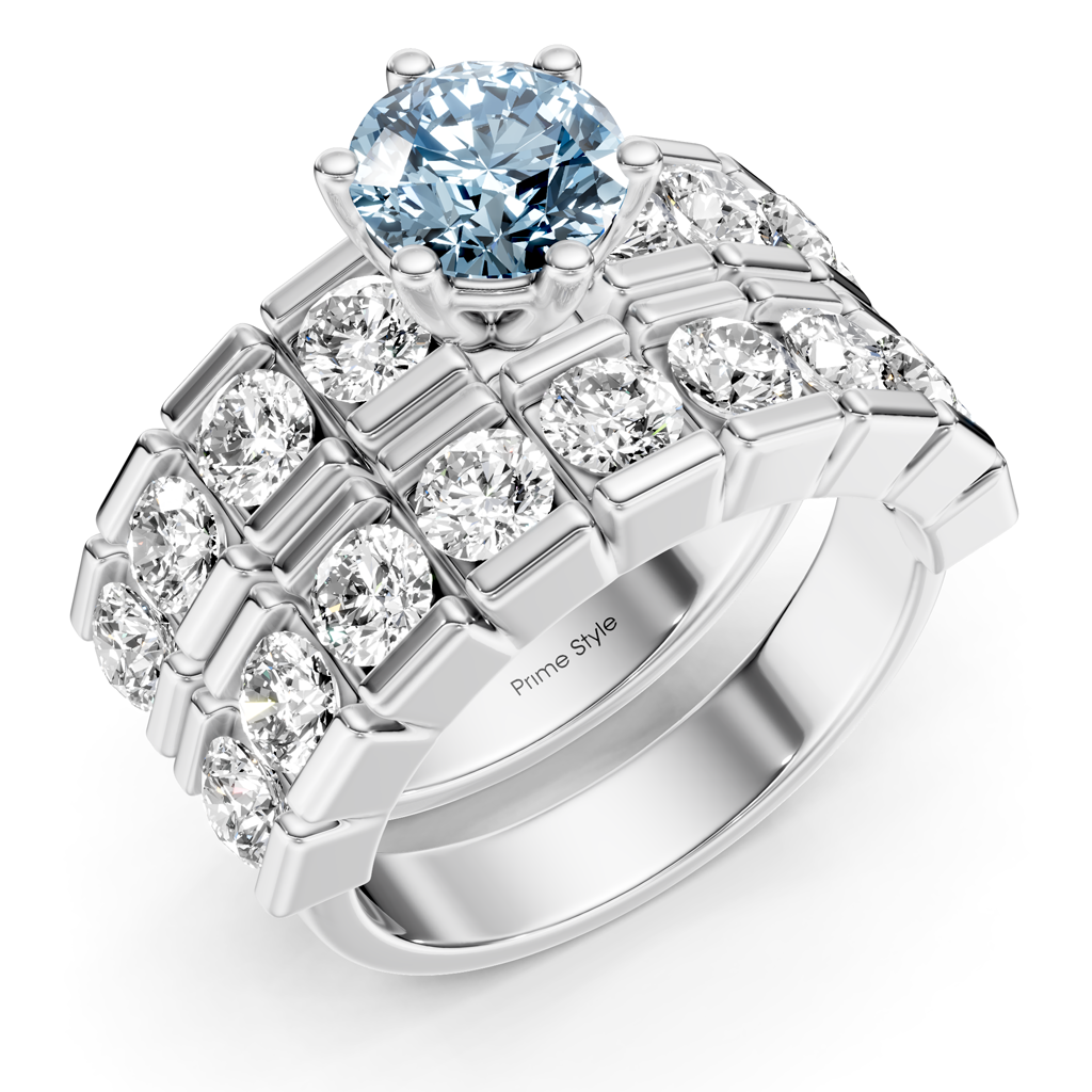 3.25-6.25 CT Round Cut Fancy Blue Diamonds - Bridal Set