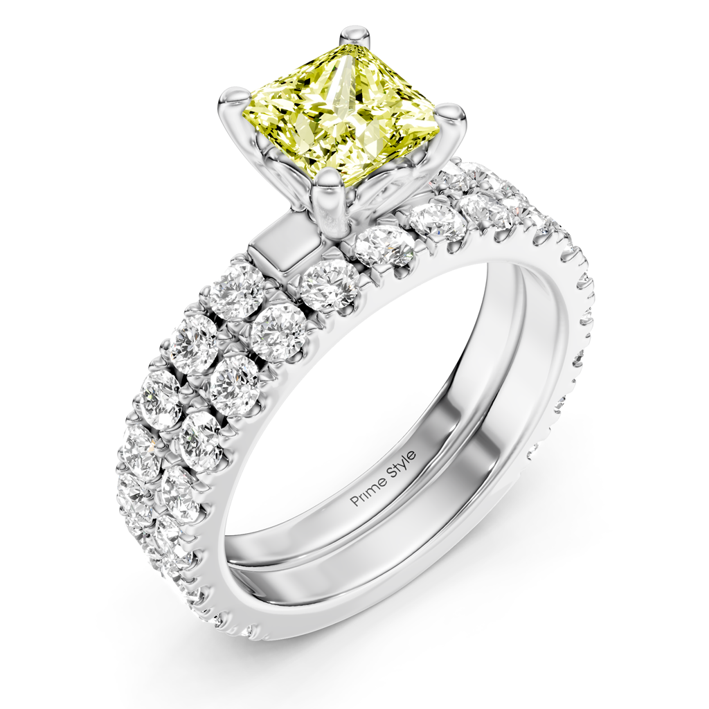2.40-5.40 CT Princess &amp; Round Cut Fancy Yellow Diamonds - Bridal Set