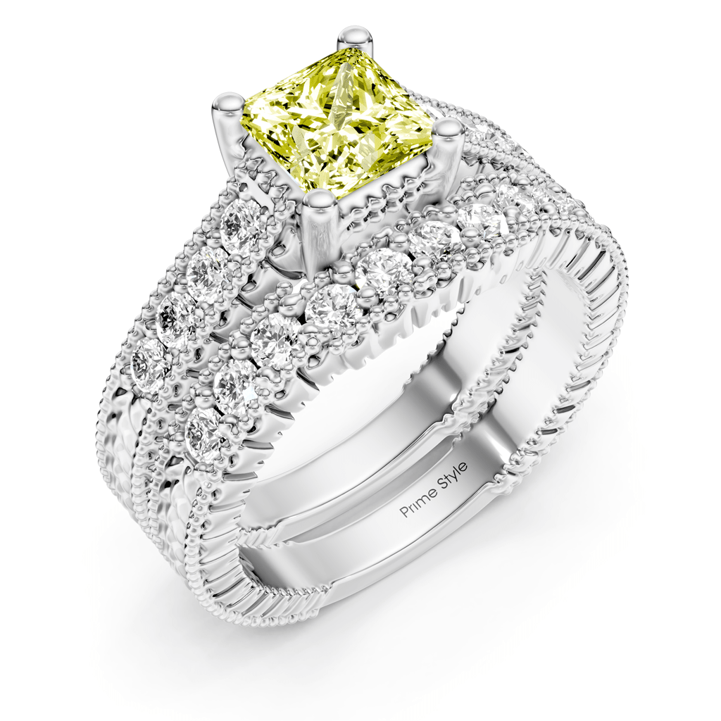1.65-4.65 CT Princess &amp; Round Cut Fancy Yellow Diamonds - Bridal Set - Primestyle.com