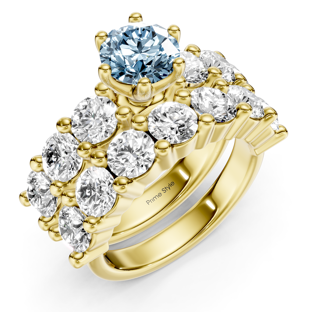 4.60-7.60 CT Princess &amp; Round Cut Fancy Blue Diamonds - Bridal Set