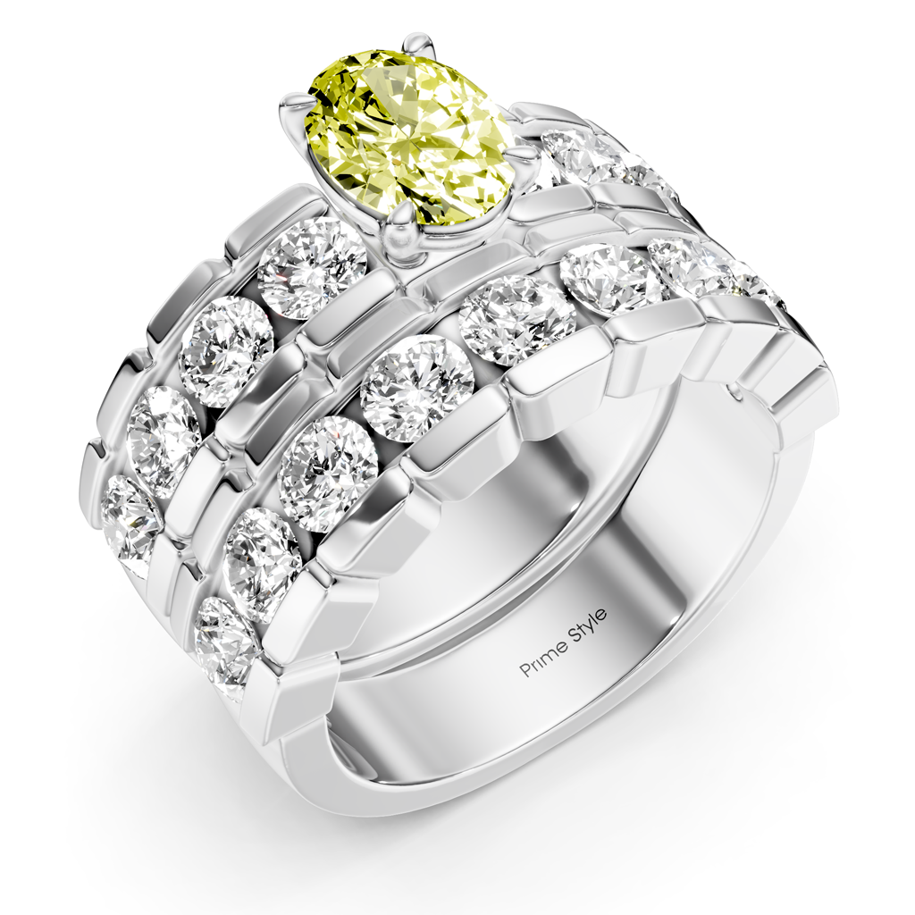 3.25-6.25 CT Oval &amp; Round Cut Fancy Yellow Diamonds - Bridal Set