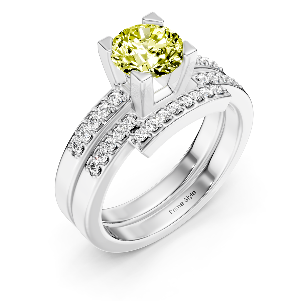 1.25-4.25 CT Round Cut Fancy Yellow Diamonds - Bridal Set