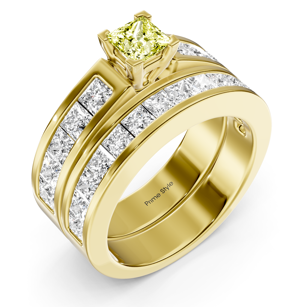 2.80-5.80 CT Princess Cut Fancy Yellow Diamonds - Bridal Set