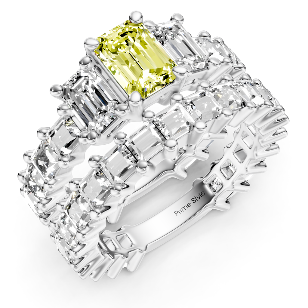 5.70-8.70 CT Emerald &amp; Princess Cut Fancy Yellow Diamonds - Bridal Set