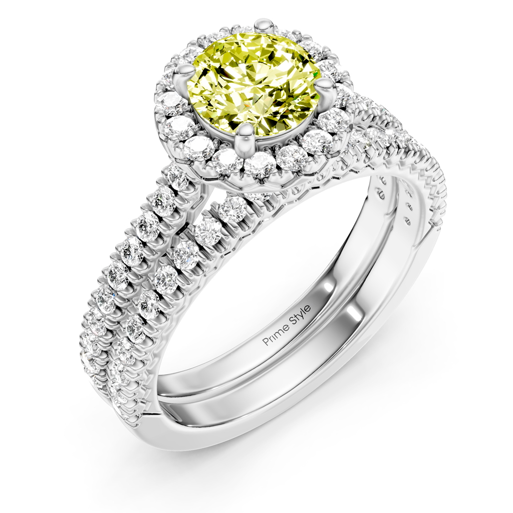 1.70-4.70 CT Round Cut Fancy Yellow Diamonds - Bridal Set