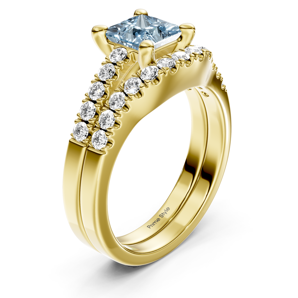 1.55-4.55 CT Princess &amp; Round Cut Fancy Blue Diamonds - Bridal Set