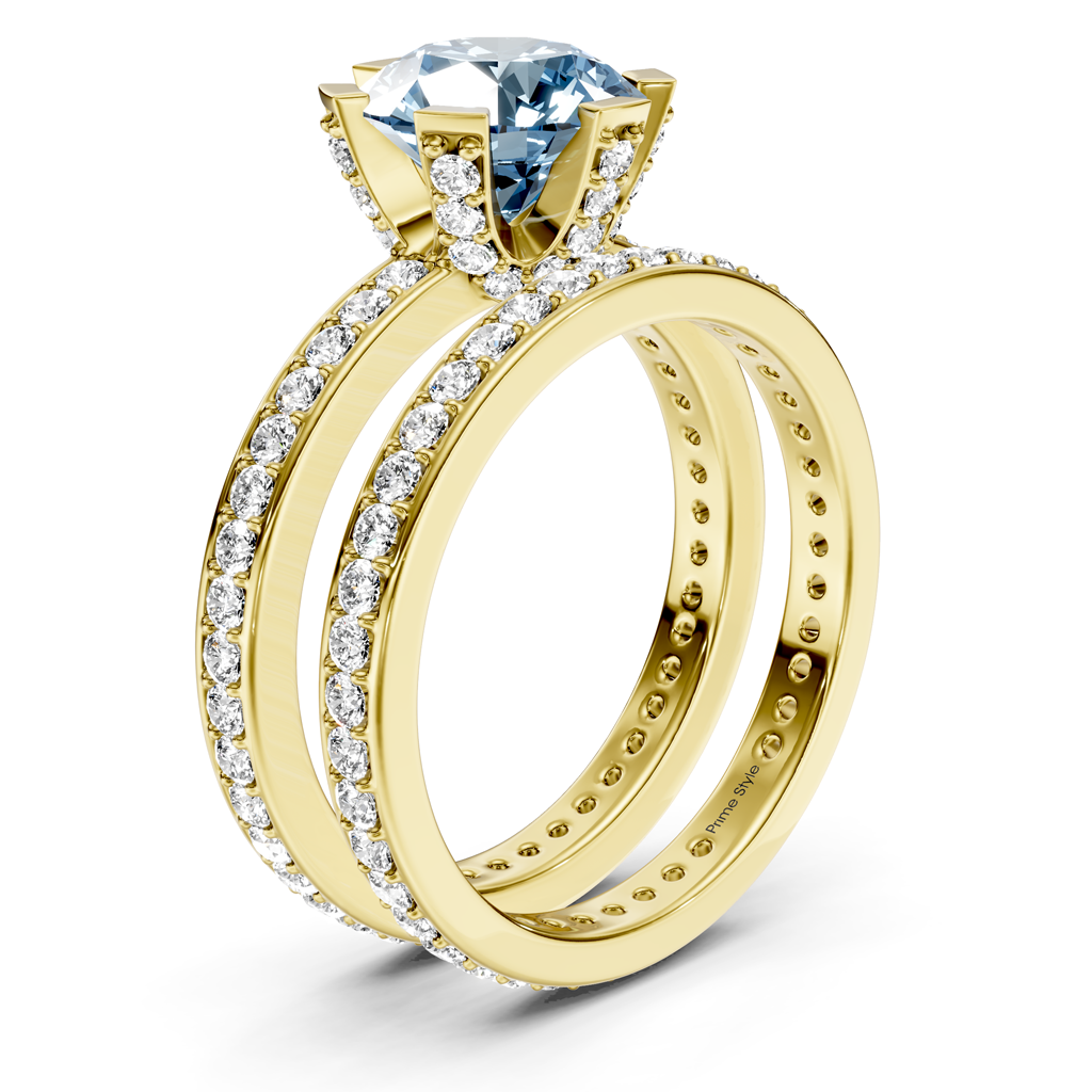 2.00-5.00 CT Round Cut Fancy Blue Diamonds - Bridal Set