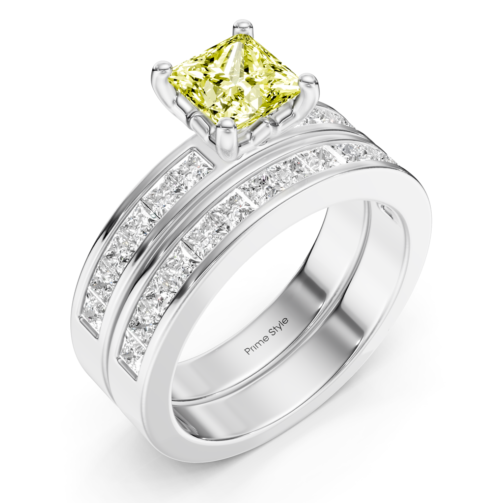 2.75-5.75 CT Princess Cut Fancy Yellow Diamonds - Bridal Set