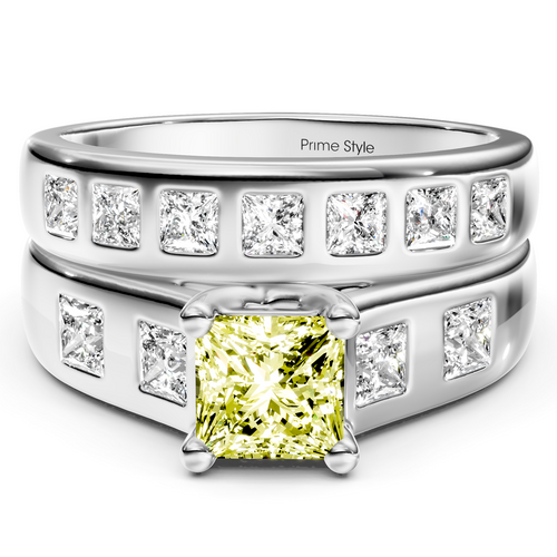 1.95-4.95 CT Princess Cut Fancy Yellow Diamonds - Bridal Set