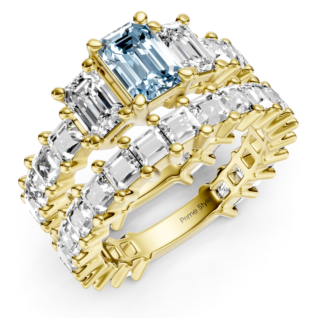 5.70-8.70 CT Emerald &amp; Princess Cut Fancy Blue Diamonds - Bridal Set