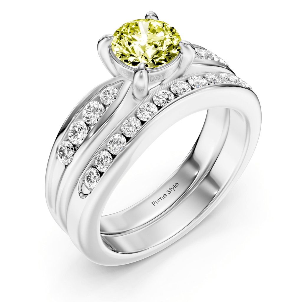 1.55-4.55 CT Round Cut Fancy Yellow Diamonds - Bridal Set - Primestyle.com