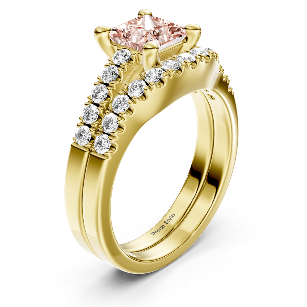 1.55-4.55 CT Princess &amp; Round Cut Fancy Pink Diamonds - Bridal Set