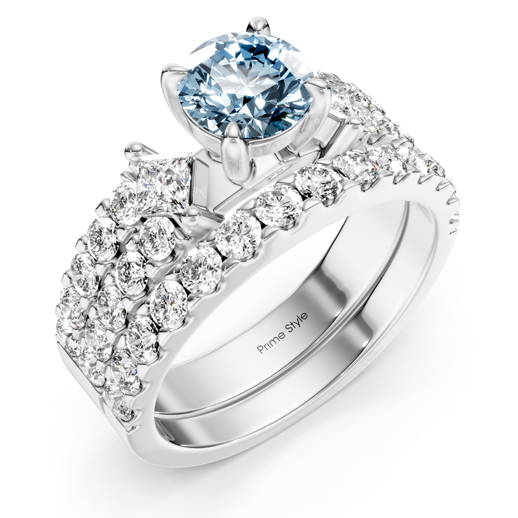 2.55-5.55 CT Princess &amp; Round Cut Fancy Blue Diamonds - Bridal Set