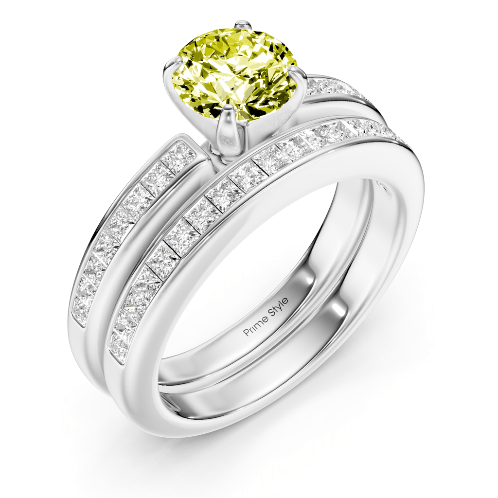 1.85-4.85 CT Princess &amp; Round Cut Fancy Yellow Diamonds - Bridal Set - Primestyle.com