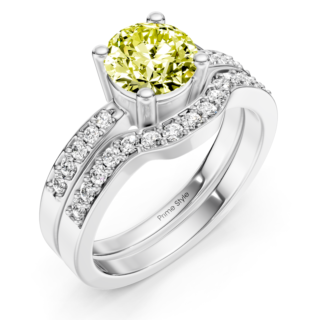 1.40-4.40 CT Round Cut Fancy Yellow Diamonds - Bridal Set